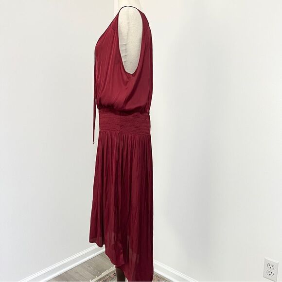 Halston Heritage Sleeveless Smocked Waist High/Low Dress Ruby Maroon XL - Picture 9 of 16